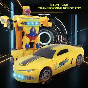 Stunt Cool Transforming Car, Transformers Bee Transformer Robot, 2-In-1 Racing Car Transformer, Auto Obstacle Avoidance, Colorful Lights Music