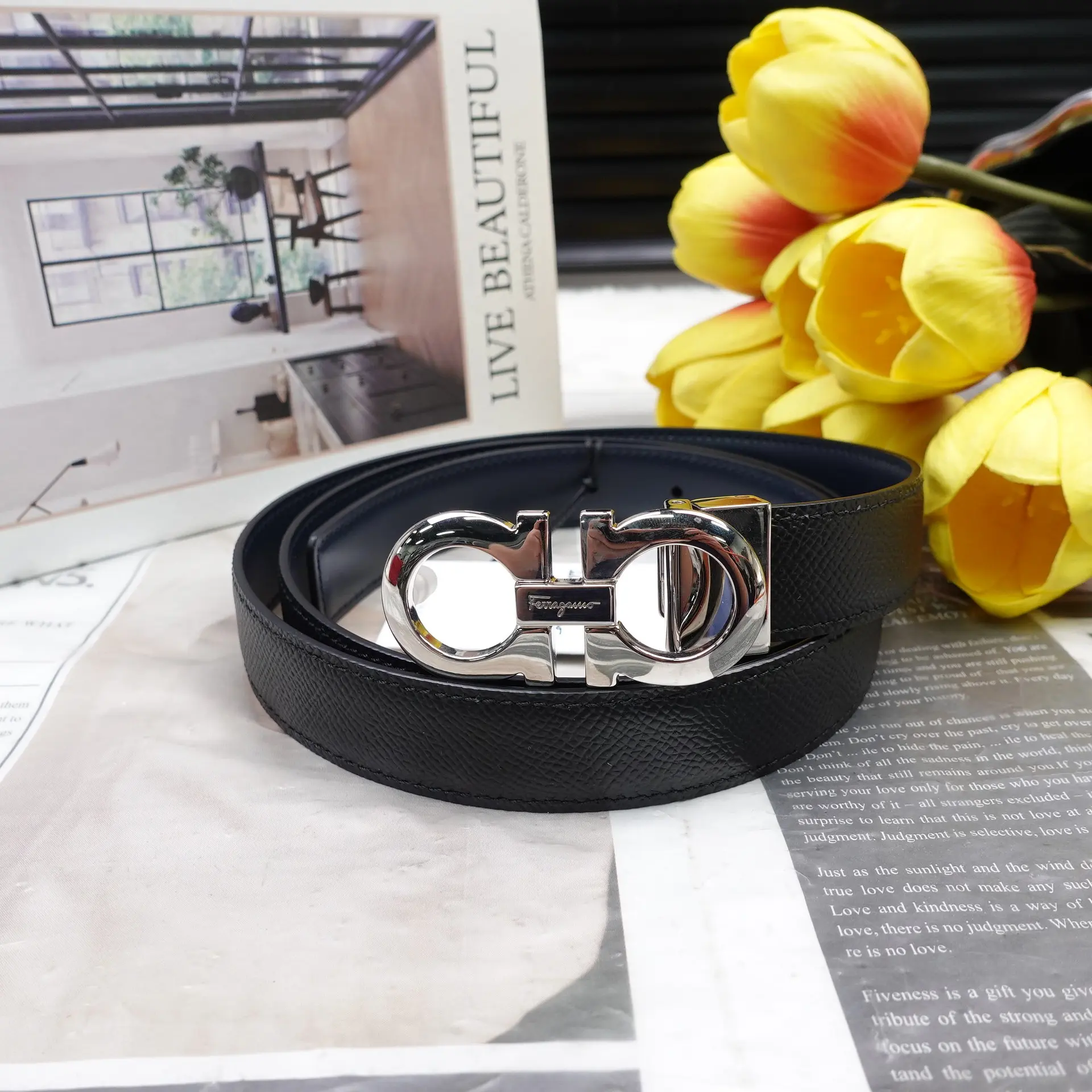 Pre-owned Ferragamo Black Calfskin Belt 105/42 T10349476