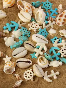 65pcs Natural Shell Bead Mix, Aquarium Fish Tank Ocean Theme Decor Accessories, Casual Style, All Seasons, Random Colors & Sizes, Aquarium Building Set