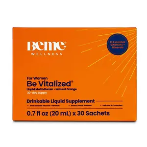 BeMe Liquid Multivitamins for Women - Advanced Liquid Delivery System with 13 Vitamins & Minerals - Tear & Go Sachets, Non-GMO, Orange Flavor (30 Sachets)