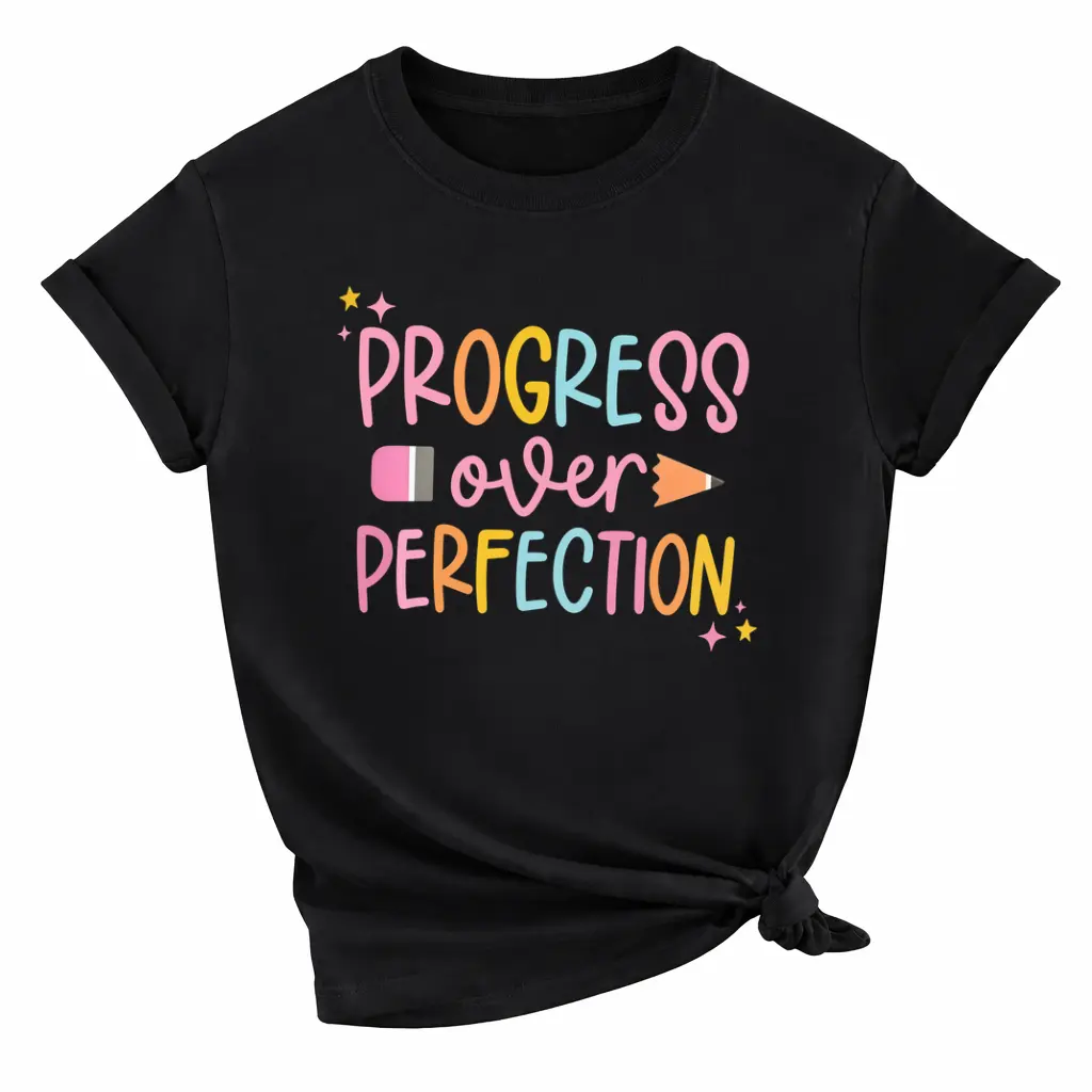 Progress Over Perfection T-Shirt, Teacher Shirts, Teacher Appreciation Gift, Back To School Tee, Gift For Her, Cute Crewneck For Women