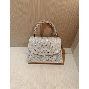 silver crystal rhinestone designer wedding bag