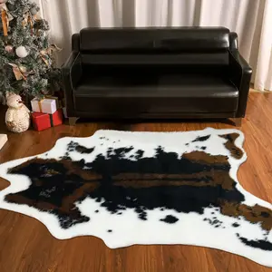 Irregular Shaped Cowhide Print Rug, 1 Count Non-slip Soft Floor Mat, Decorative Carpet for Home Living Room Bedroom Hotel Dormitory, Animal Print Rug