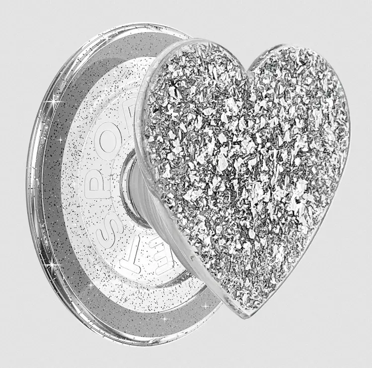 PopSockets MagSafe PopGrip - Confetti Heart Shape, Silver Sizzle Phone Holder & Mount, Phone Accessories That Fits iPhone