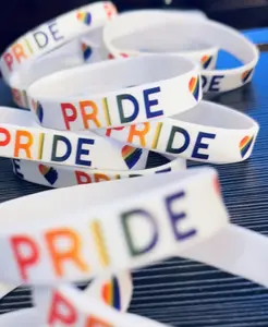 PRIDE Rainbow Hearts White Silicone Bracelet - Unisex, Celebrates LGBTQ+ Identity, Support for the Community, Unique Design