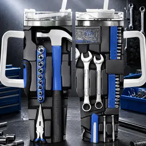 pieza de 40 onzas de acero inoxidable, kit de herramientas, tumbler, doble pared, aislamiento por vacío, tapa impermeable, regalo para papá, mamá, ideal para Navidad, Día de la Madre, cumpleaños, taza de café