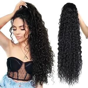 Ponytail Extender,synthetic long curly wavy clip Ponytail 30 inch-drawstring Ponytail clip Synthetic curly wig for women and girls(black)