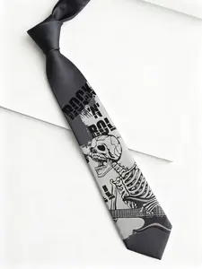 1pc Men's Premium Punk Style Skinny Tie, 2400 Needle Jacquard Woven, Rock& Roll Skull Guitarist Embroidery, Gift Box included, Gift For Rock Fans, Punk Enthusiasts, Designer Tie, Alternative Fashion