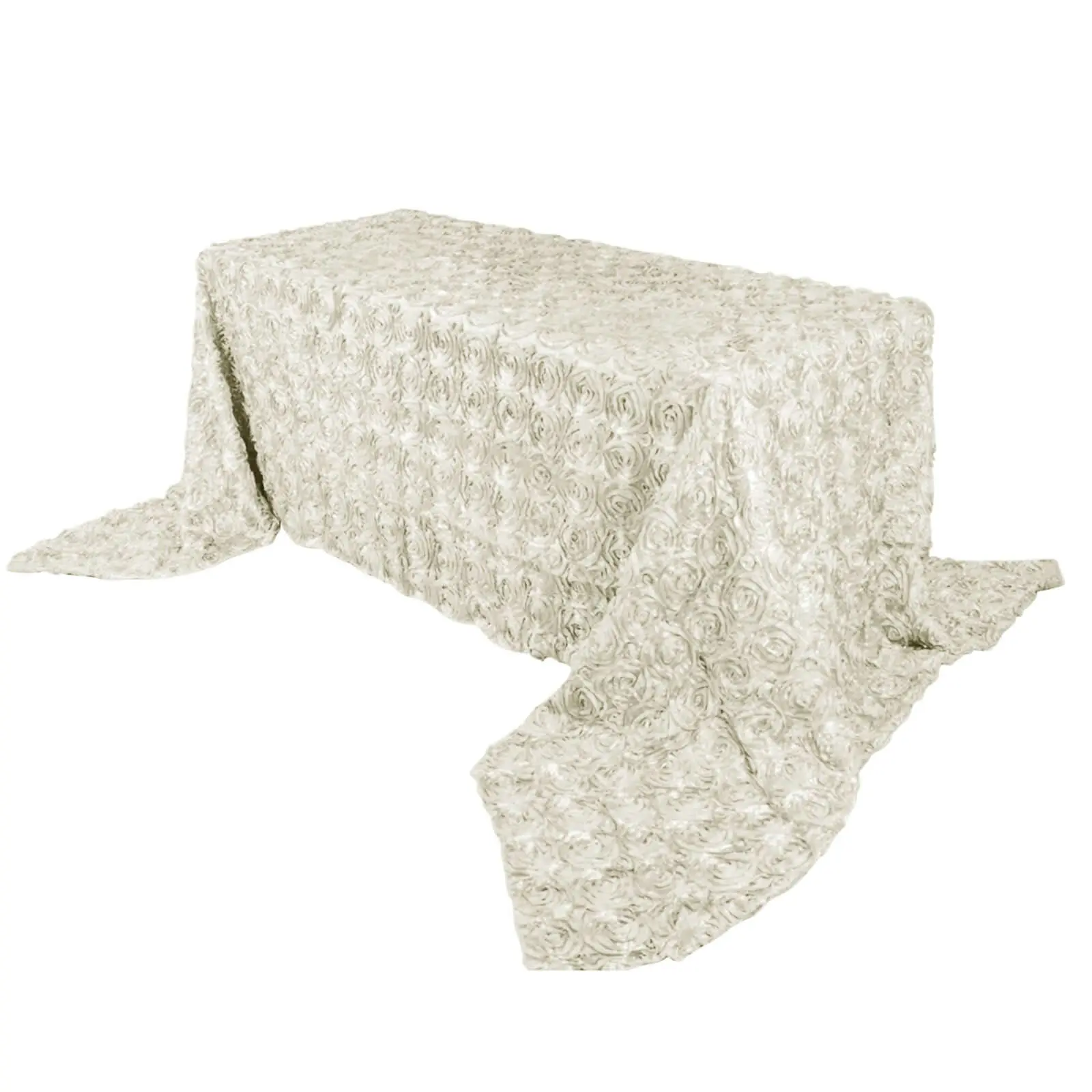 Ivory Satin Rectangle Tablecloth - 90"x156" Decorative 3D Rosette Table Cover with Seamless Finish, Glam for Wedding, Event, All Seasons Household Kitchen Linens