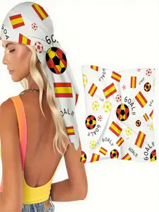 1pc Spanish Football Theme Scarf with Flags, Soccer Balls & "GOAL!!" Text, Vibrant Sports Pattern for Game Day, Festival Decor, Fashion Accessory for Fans & Casual Wear