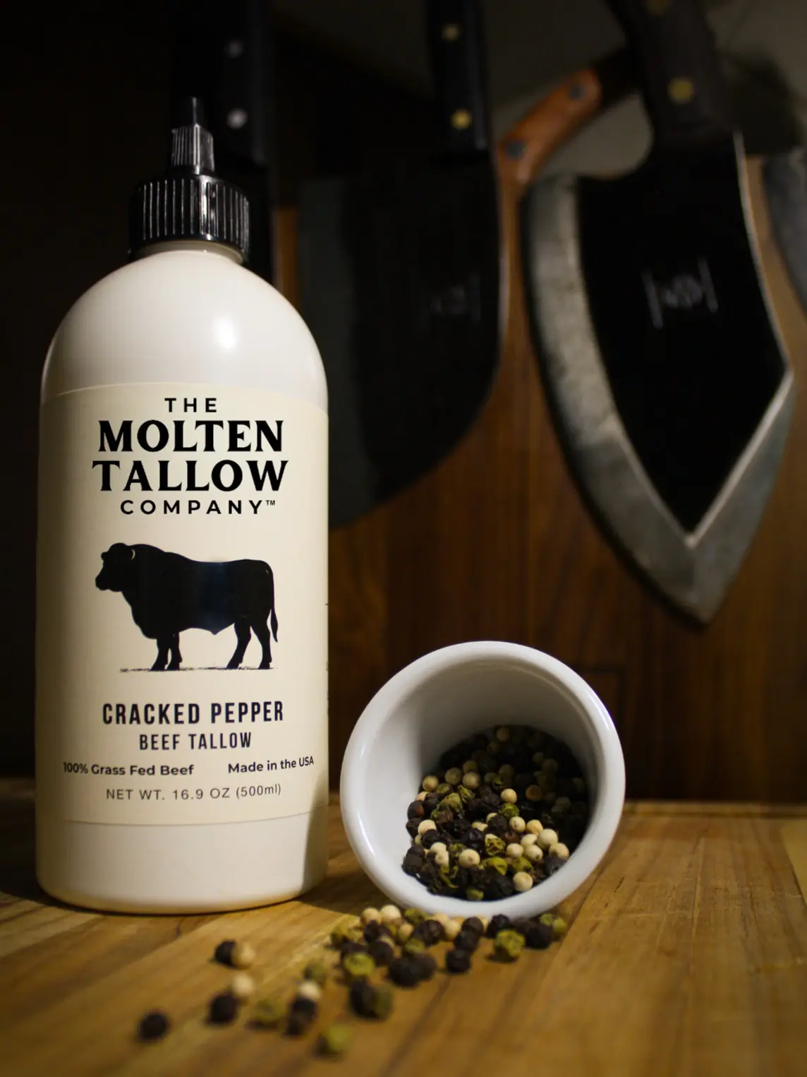 The Molten Tallow Company Cracked Pepper Grass-Fed Beef Tallow 16.9 oz Rich Flavor High-Heat Performance 100% Grass Fed Natural Vitamin Taffy Dry Snack