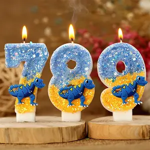 1pc dinosaur-shaped number birthday candles are perfect for parties, anniversaries, weddings, and Valentine's Day. Made with soft wax, they create the perfect festive atmosphere Decorations Supplies
