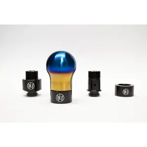 IN.FOCUS SHIFT Burnt Brushed Barbell Shiftknob for Precision Shifting 1.50lbs Weighted Stainless Steel Knob with Blue Accents