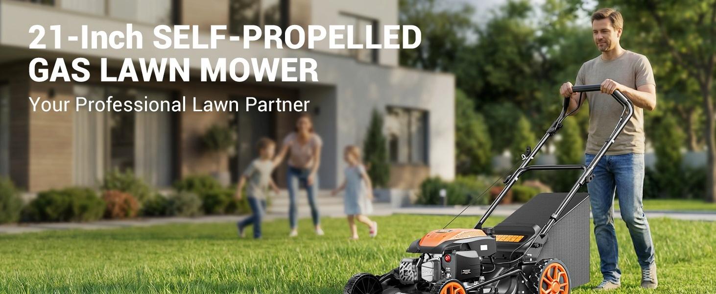 Efurden 21" Self-Propelled Gas Lawn Mower, 170cc 4-Stroke Engine, 7-Position Cutting Height, 3-in-1 Versatile Mulching Bagging Discharging, 1.9 Bushels Large Grass Collector Efurden 21" Self-Propelled Gas Lawn Mower, 170cc 4-Stroke Engine, 7-Position Cutting Height, 3-in-1 Versatile Mulching Bagging Discharging, 1.9 Bushels Large Grass Collector