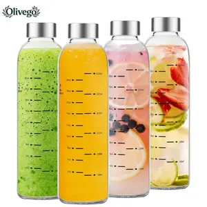 Olivego - Glass Water Bottles with Stainless Steel Cap 17 oz & 25 oz Clear Juice Bottles 100% Leak Proof Reusable BPA-Free for Juicing Refrigerator Storage On-the-Go Hydration - Drinkware #2