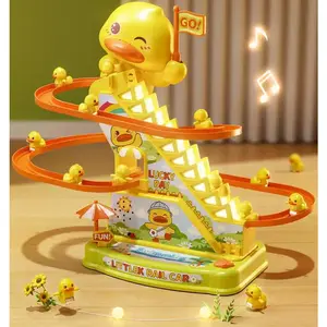 Yellow Ducklings Climbing Stairs Track Toy with Light & Music – Fun Electric Slide Educational Toy, Perfect Holiday Birthday Christmas Gift for Toddlers dinosaur duck【A】