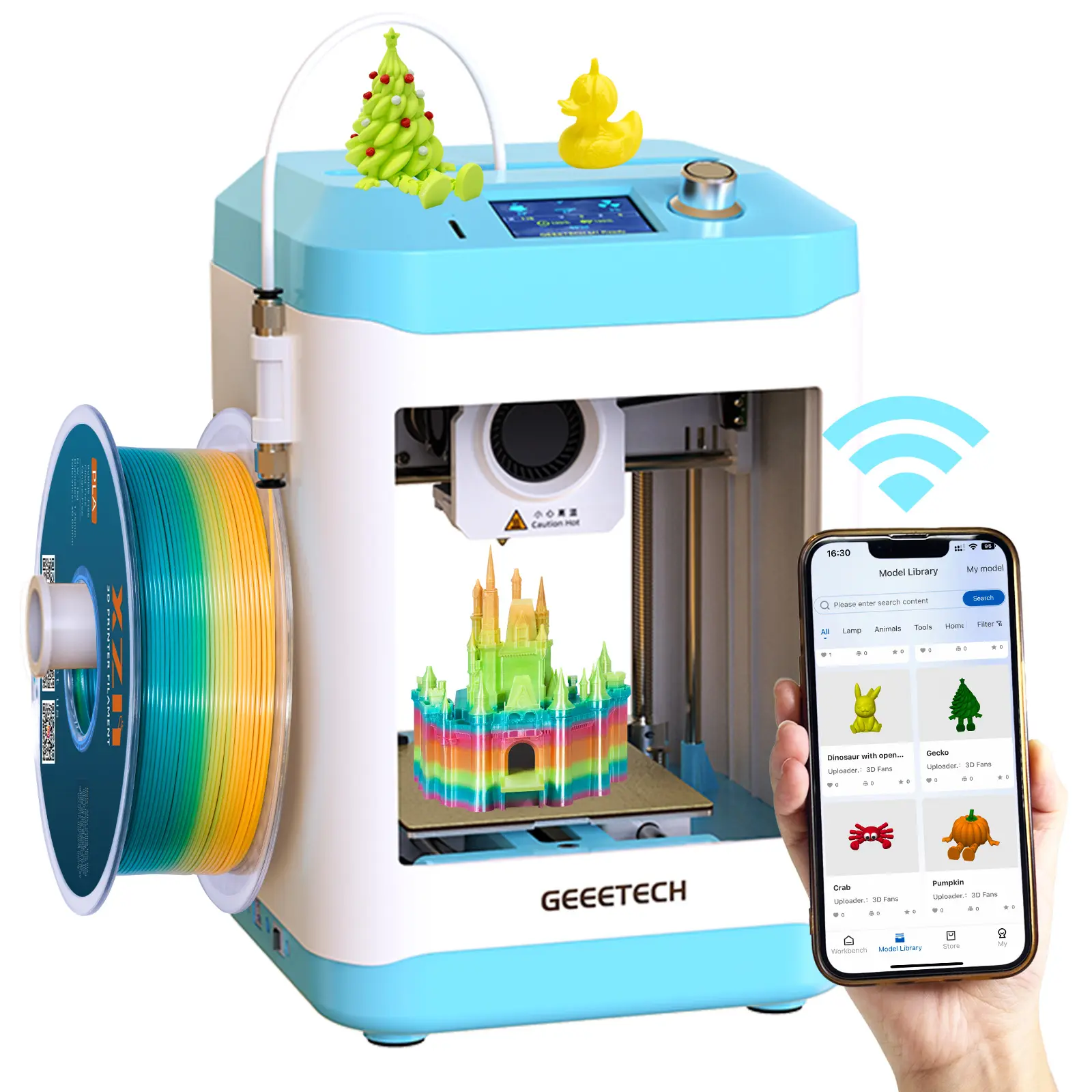 Geeetech 3D Printer for Kids & Beginners, High-Speed Smart Mini 3D Printer with Filament, Wi-Fi & App Control, Auto-Leveling, Fully Assembled STEM Learning Tool, 3.94x4.33x3.94in Print Size