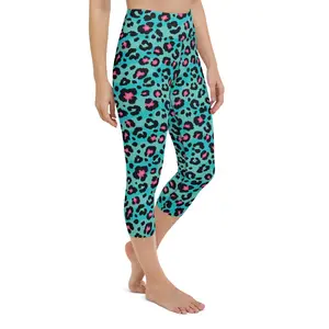 Turquoise Leopard Print Yoga Capris