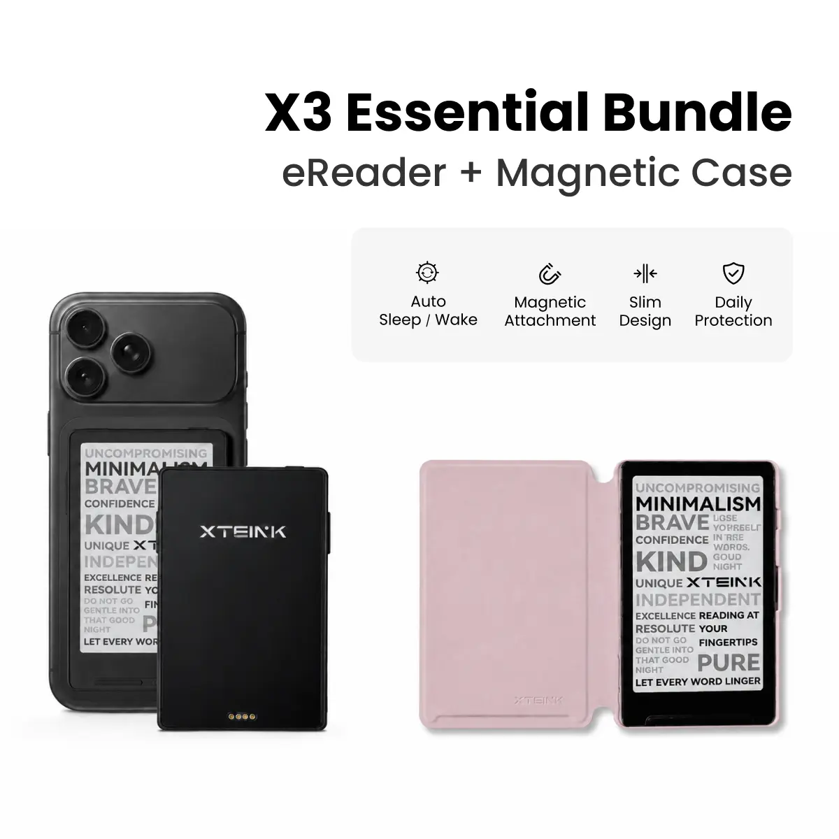 Xteink X3 Essential Bundle: eReader & Blossom Pink Case