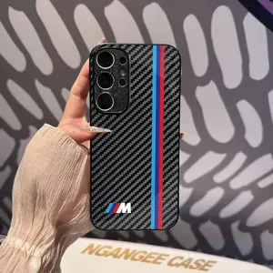 Carbon fiber pattern glass phone case, car logo, for S25, S24, S23, S22, S21, S20, S10, Plus, FE Ultra #SMBGBLKTXW1