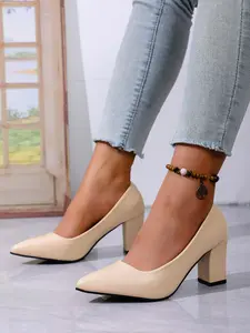 Elegant French Chunky Heel Women's High Heels, Pointed Toe Anti-Slip Slip-On Shoes, Daily Office Wear, Stylish Classy Casual Footwear, Chunky Pumps