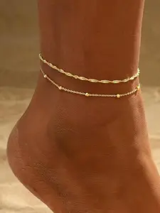 2 Pcs Gold Ankle Bracelets for Women, Waterproof & Non Tarish 14K Gold Plated Stackable Bracelets,Cuban Chain Anklets & Beaded Custom Design, Lightweigt Anklet Jewelry Gift Set, Stacked Design Bracelets