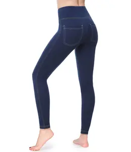 Nirlon Women's Jeggings High Waist Tummy Control Jean Leggings with Pockets for Women - 76% Cotton 18% Polyester 6% Spandex Stretchy & Breathable Denim Shades S to 3XL