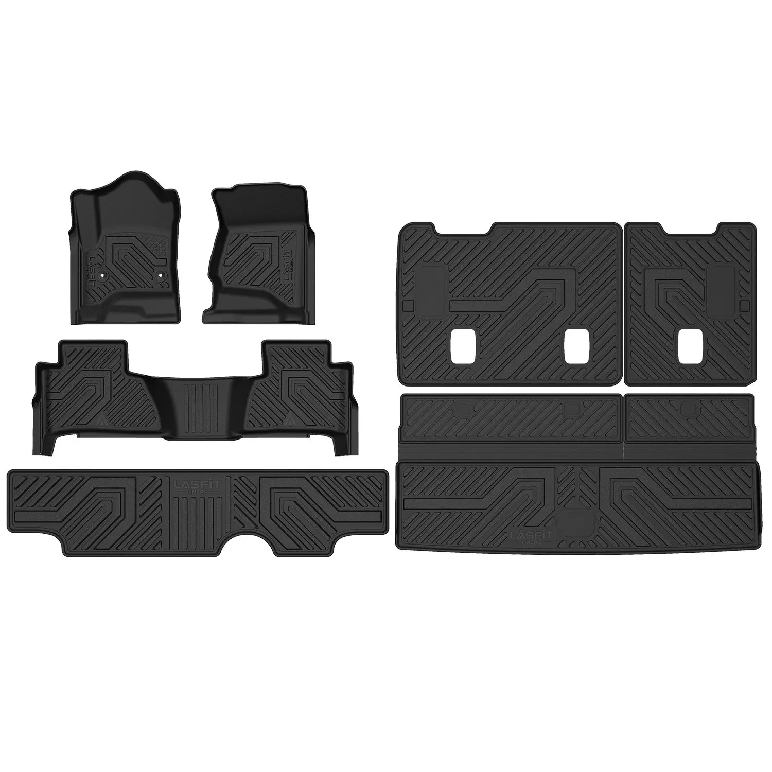 Lasfit Custom Fit All Weather Floor Mats - Anti-Slip, Spill Trap, Textured Groove, Seatback & Cargo Mat Covers, Car Interior Accessories for 2015-2020 Chevrolet Tahoe 7/8 Seats