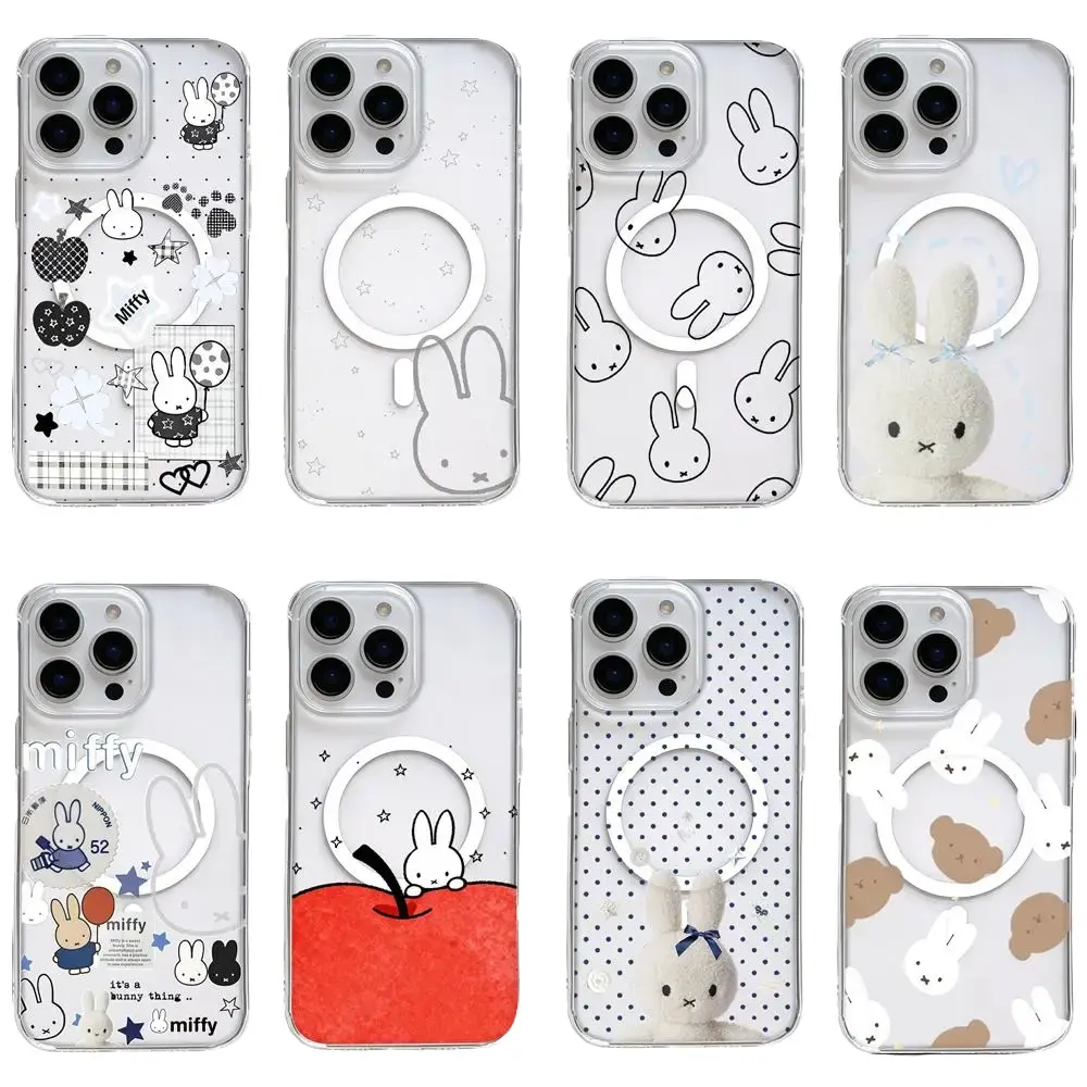 Miffy Cute Rabbit Magnetic MagSafe Phone Case - Eco-Friendly Kawaii Polycarbonate PVC Rubber Cover with Shockproof Anti-Drop Protection, Camera Protector for iPhone 17 Air,16 Pro Max,15,14 Plus,13,12,11 - Ideal Gift for Miffy Fans, Cellphone, Contemporary