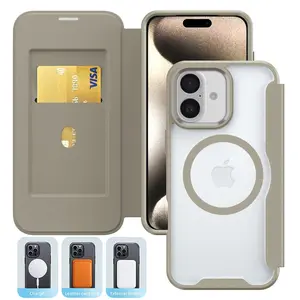Luxury Flip Slot Card Wallet Magnetic Phone Case For iPhone 15 16 11 12 13 14 17 Pro Max X S Matte Translucent Shockproof Cover