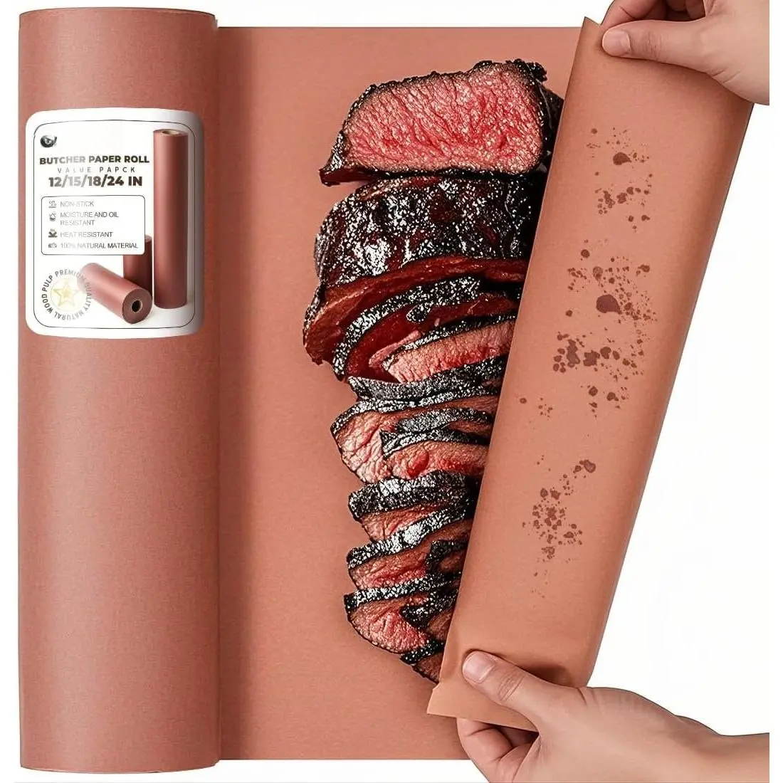 Butcher Paper Roll 18" x 1440" (120') for  BBQ Grilling  Meat Unbleached Uncoated Unwaxed (, 18" x 120')