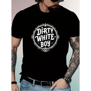 Men's Dirty White Boy Graphic T-Shirt Black Cotton Tee With Bold White Lettering Round Neck Short Sleeves Perfect For Casual Wear