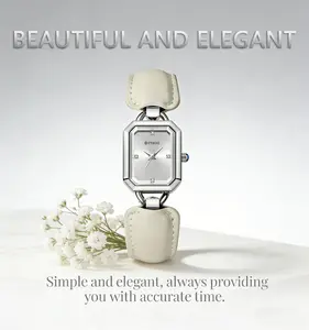 Elegant Square Watch for Women, Small Face Leather Strap, Minimalist Luxury Wristwatch, Dainty Bracelet Watch for Daily Wear