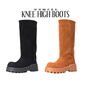 Womens Faux Fur Mid Calf Boot Round Toe Chunky Block Heel Suede Pull On Comfortable Warm Boots Fashion Party Dress Fluffy Furry Trendy Boots