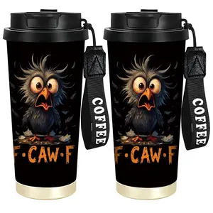 1pc 18oz Stainless Steel Tumbler – Leak-Proof Insulated Coffee Mug | “F·CAW·F” Playful Crow Design, Durable Drinkware, Perfect Gift for Holidays & Camping, Ideal for Hot/Cold Drinks, Coffee Thermos