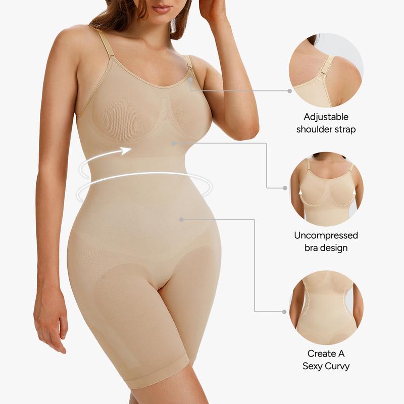 Nebility Women's Seamless V-Neck Bodysuit - Full Body Stretchy Shapewear, High Waist Shaping, Comfortable Breathable Fabric, Basic Black (Fitted) Minimalist Womenswear Black(Fitted)