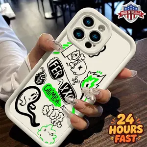 Glow-in-the-Dark Graffiti iPhone 11 12 13 14 15 16 17 Pro Max Plus Air Case – “CHIMBA” & “FER XXO” Street Art Design, Ghosts, Skulls & Neon Green Accents, Shockproof TPU Cover for Men/Women, Y2K Alt Aesthetic, Made in USA