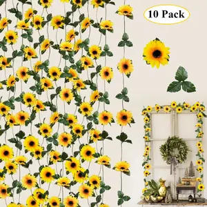 10 Pack Artificial Sunflower Garland | 7.2ft Fake Sunflowers Hanging Vines Flowers with Green Leaves | for Kitchen Garden Birthday Wedding Party Table Decor