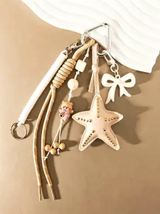 Bag Pendant Riveted Starfish&Teddy Bear Beaded Bag Charm Handcrafted Patchwork Leather Accessories, Purse Accessories, Retro And Exquisite For Bags And Keys Bag Charms For Friends And Couples