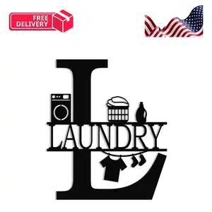 Laundry Room Decor Sign, Vintage Metal Laundry Sign Wall Art (Black - 12 x 14 inch)