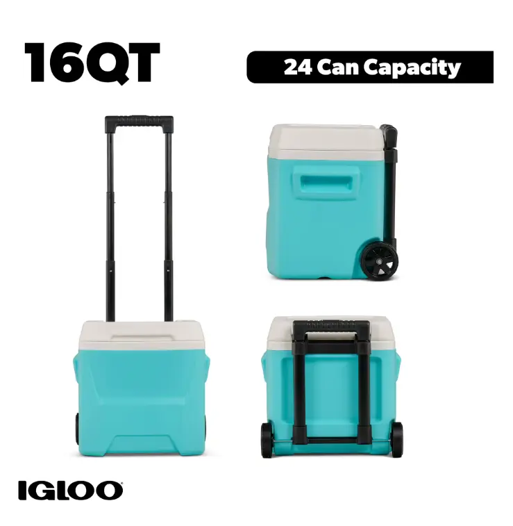 16 QT Laguna Hard-Side Wheeled Ice Chest Cooler, Aqua Blue (Bathroom Home Supply Bin Gadget)