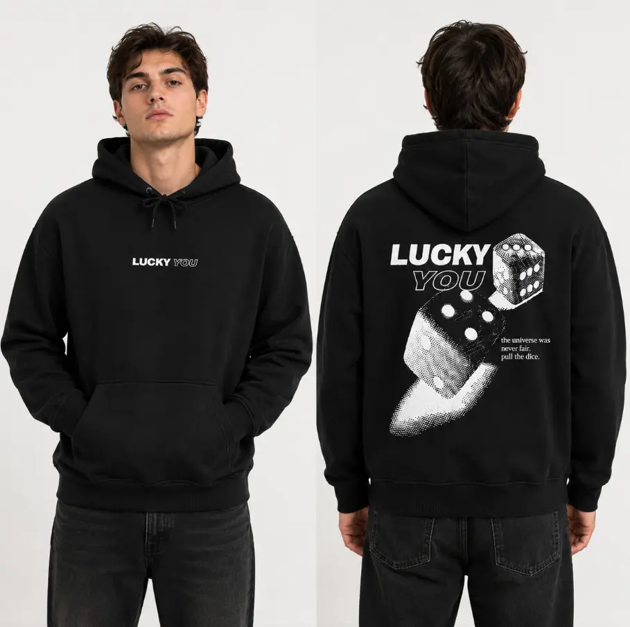 2-Sided Lucky You Graphic Hoodie, Unisex Streetwear Hoodie, Trendy Casual Hooded Sweatshirt, Everyday Fashion Gift