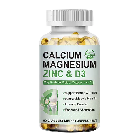Vegan Calcium Magnesium Zinc D3 Vitamins Supplements - 60 Capsules for Adults' Bone Health, Enhanced Absorption, Free of Sugar, Gluten, Non-GMO & Dairy