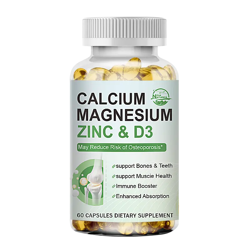 Calcium Magnesium Zinc with Vitamin D3 Complex Dietary Supplement - 60 Capsules for Bone Strength, Muscle Function, Enhanced Absorption