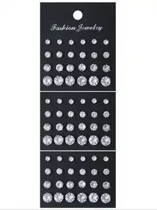 Vintage Fashion Rhinestone Earrings Set, Unisex Studs for Parties & Dates, Year-Round Jewelry Gift, 72/48/24 Pieces