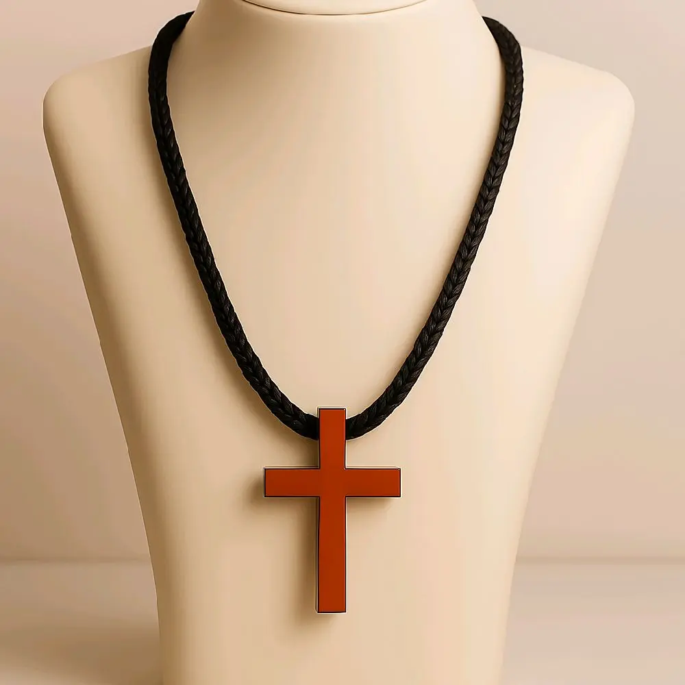 18" Braided Wax Rope Necklace with Natural Wood Cross Pendant Unisex Gift for Men Women Boys Girls Perfect for Any Occasion