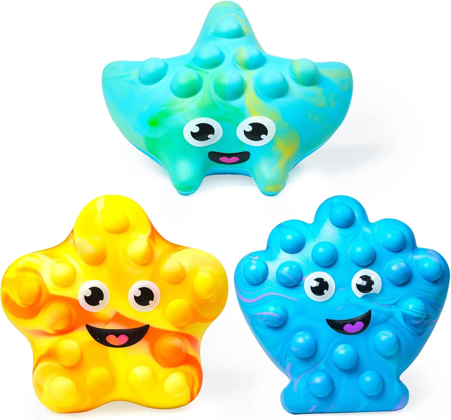 Tub Works 3-Pack Silicone Nautical Marine Theme Sealable Seashell Popping Bath Toys - Touch-Enabled Fidget Sensory Toys for Kids