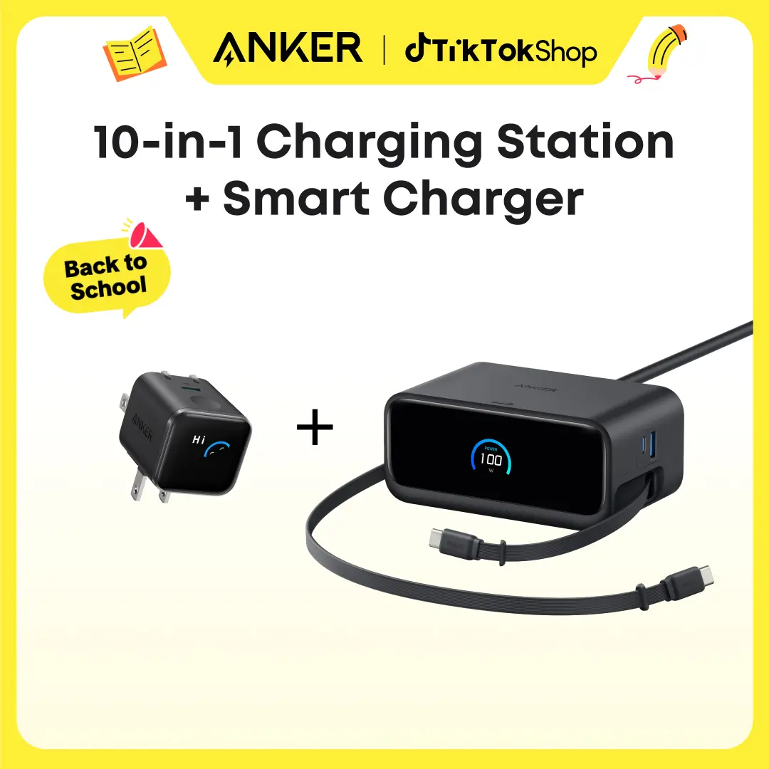 Anker Nano Charging Station( 2.3 ft Anker InstaCord Retractable Cable, 3 USB-C, 1 USB-A, 3 AC) + Anker Smart Display Charger ( Built-In Care Mode, Compact with 180° Foldable Plug) sohochic