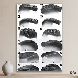 1 Piece Men's Hairstyle Frameless 2D Printed Waterproof Canvas Painting Modern Haircut Wall Art Aesthetic Poster Ideal Gift for Office Cafe Home Living Room Bedroom Bathroom Wall Decoration
