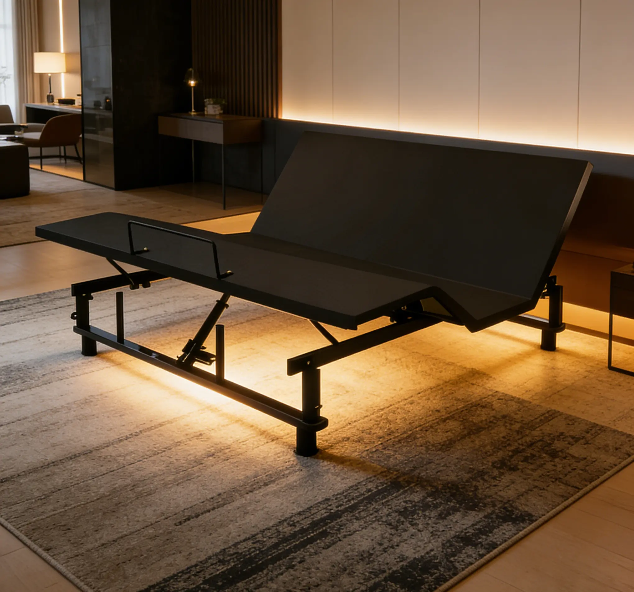 Queen/King Framed Steel Adjustable Bed Base with Solid Panels, Independent Head & Foot Incline, Wireless Remote, 0 Gravity Mode, Silent Motor, 4 USB Ports, Under-Bed Nightlight, Durable Construction, Convenience, Sleek Design, Requires Setup